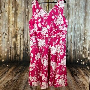 Bobbie Bee Dress Plus Size 18W Cotton Sleeveless Fit Flare Hot Pink White Floral